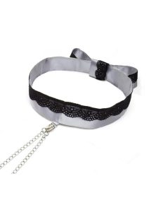 Fifty Shades of Grey Play Nice Satin and Lace Collar andamp; Nipple Clamps - Silver/Black