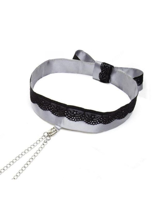 Fifty Shades of Grey Play Nice Satin and Lace Collar andamp; Nipple Clamps - Silver/Black