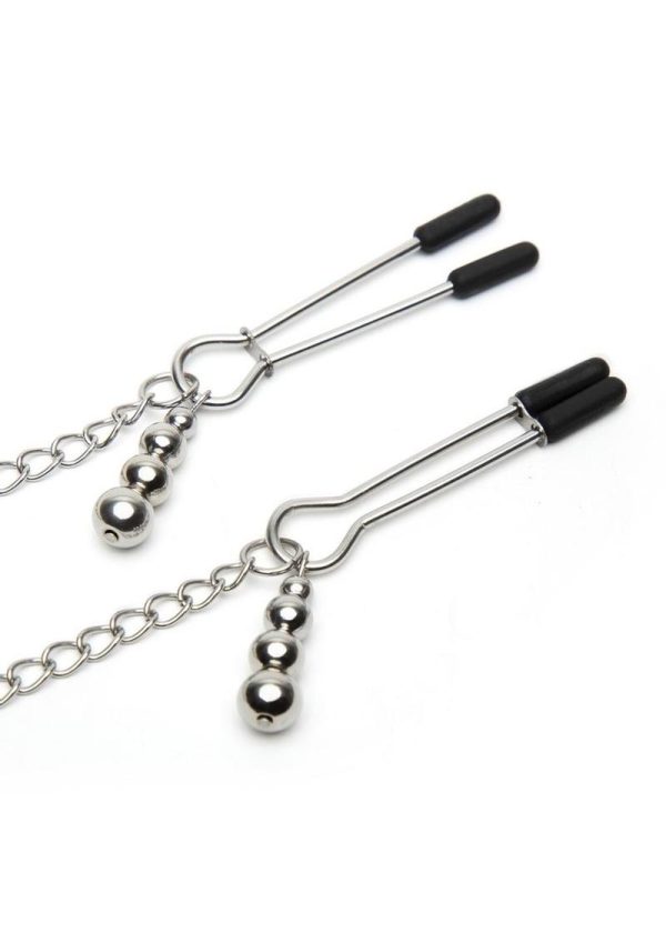 Fifty Shades of Grey Play Nice Satin and Lace Collar andamp; Nipple Clamps - Silver/Black