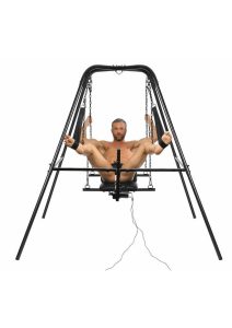 Master Series Throne Deluxe Adjustable Sling with Rechargeable Sex Machine - Black
