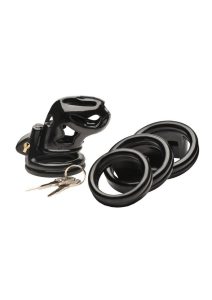 Master Series Hard Stop Double Ring Chastity Cage - Black