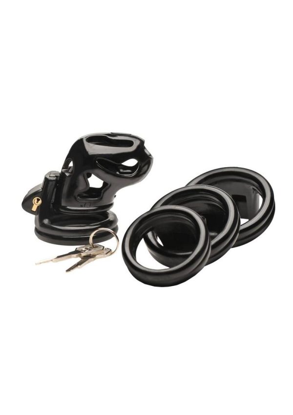 Master Series Hard Stop Double Ring Chastity Cage - Black
