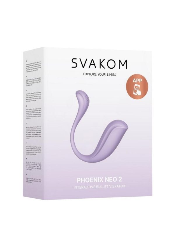 Svakom Phoenix Neo 2 App Control Rechargeable Silicone Bullet Vibrator with Remote Control - Lavender