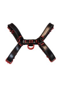 Rouge Leather Over The Head Harness Black with Red Accessories - XXLarge