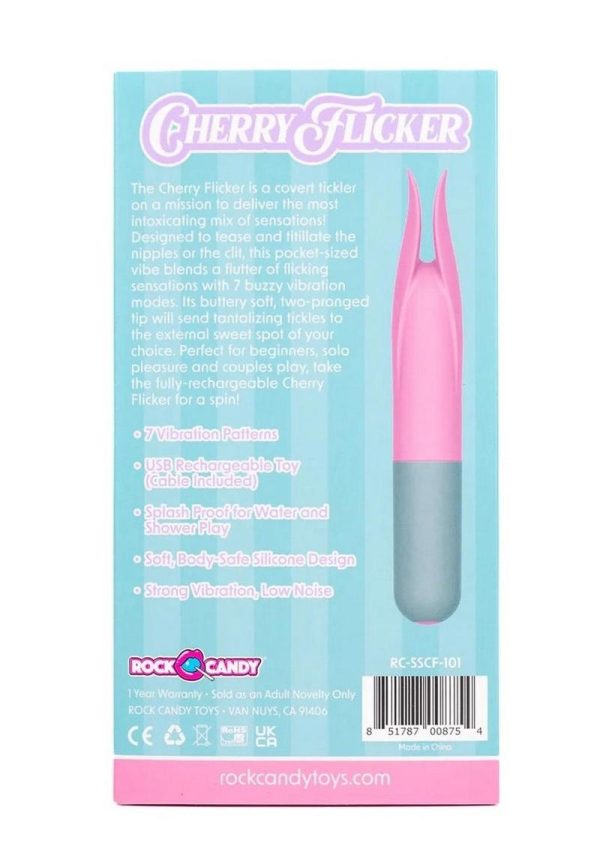 Rock Candy Cherry Flicker Rechargeable Silicone Tickler - Pink/Gray