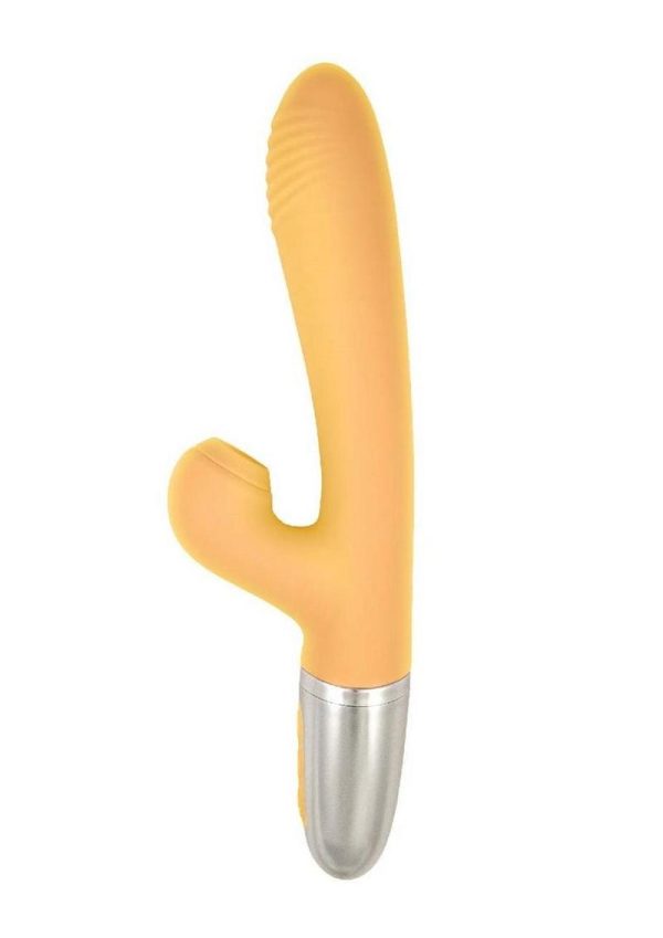 Goddess Tapping Thruster Rechargeable Silicone Rabbit Vibrator with Clitoral Stimulator - Yellow