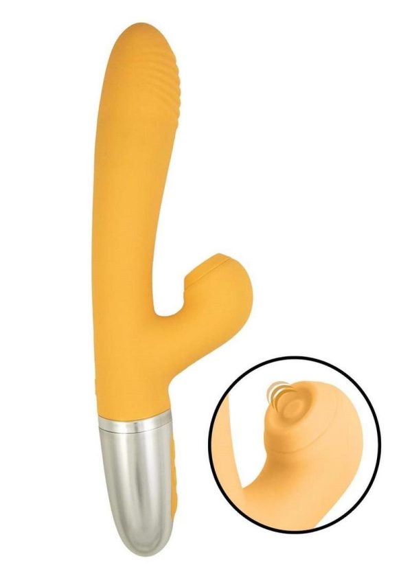 Goddess Tapping Thruster Rechargeable Silicone Rabbit Vibrator with Clitoral Stimulator - Yellow