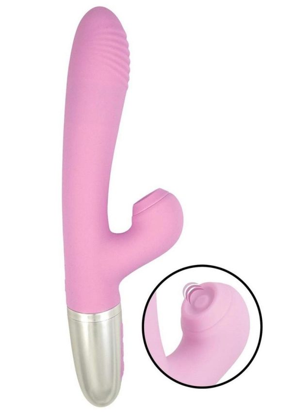 Goddess Tapping Thruster Rechargeable Silicone Rabbit Vibrator with Clitoral Stimulator - Pink