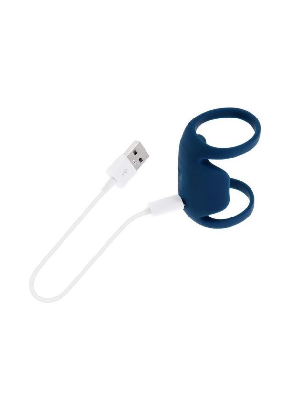 Playboy Jet Pack Rechargeable Silicone Vibrating Double Cock Ring - Blue
