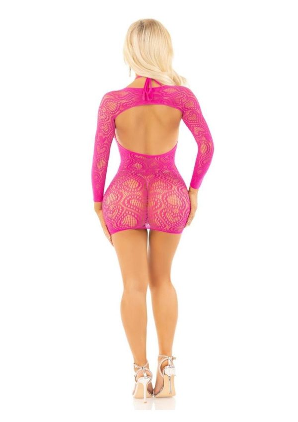 Leg Avenue Heart Net Keyhole Halter Mini Dress and Shrug (2 Piece) - OS - Magenta