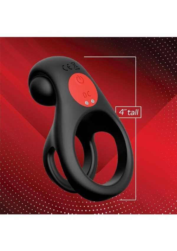 Red Dot Silicone Rechargeable Vibrating Cock Ring V2 with Remote Control - Black/Red