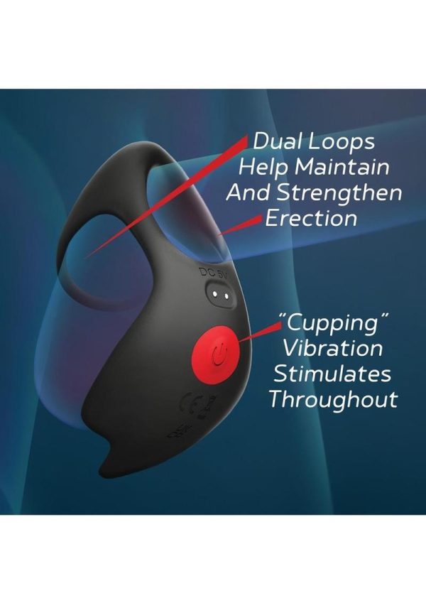 Red Dot Silicone Rechargeable Vibrating Cock Ring V3 with Remote Control - Black/Red