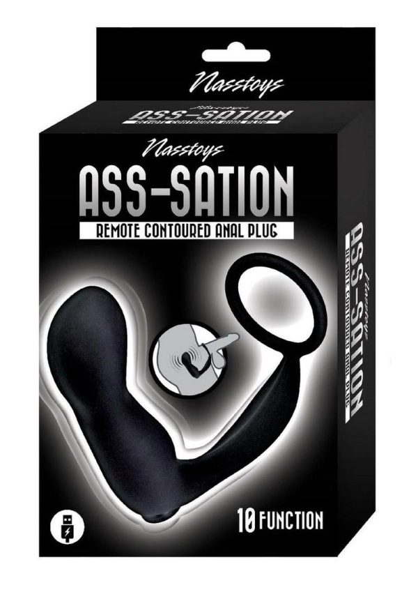 Ass-Sation Contoured Rechargeable Silicone Anal Plug Remote Control - Black