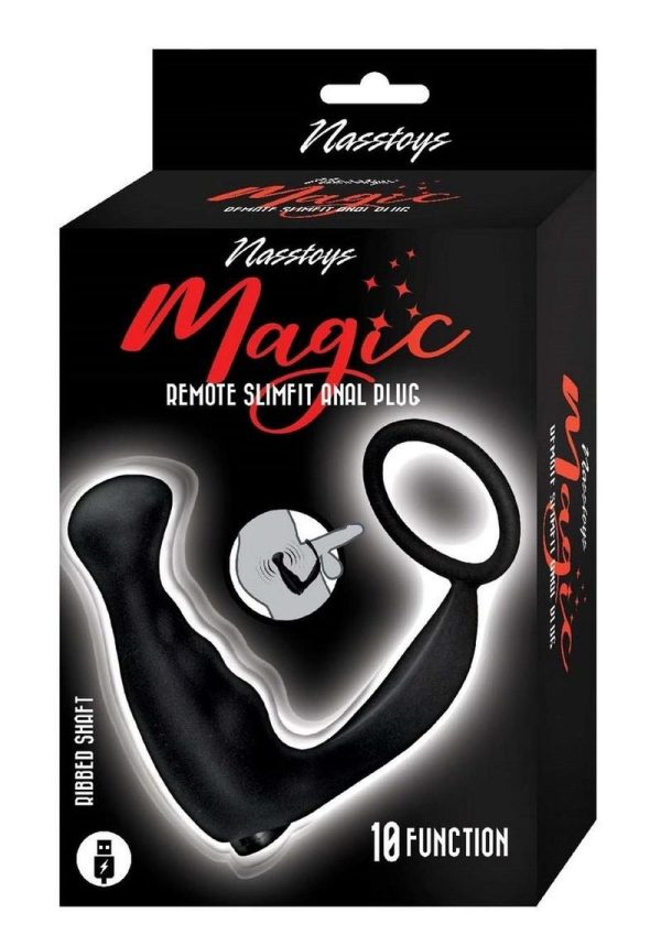 Magic Slimfit Rechargeable Silicone Anal Plug with Remote Control - Black