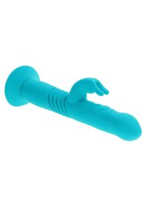 Bunny Hop Rechargeable Silicone Throbbing Rabbit Vibrator - Blue