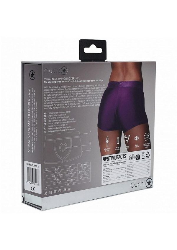 Ouch! Vibrating Strap-On Boxer with Rechargeable Bullet - M/L - Purple