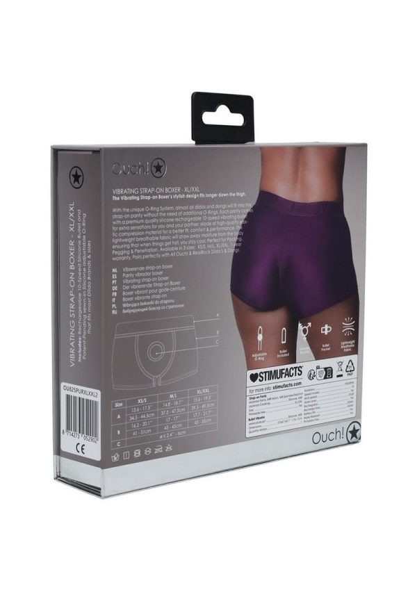 Ouch! Vibrating Strap-On Boxer Rechargeable - XL/2XL - Purple