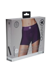 Ouch! Vibrating Strap-On Boxer with Rechargeable Bullet - XS/SM - Purple