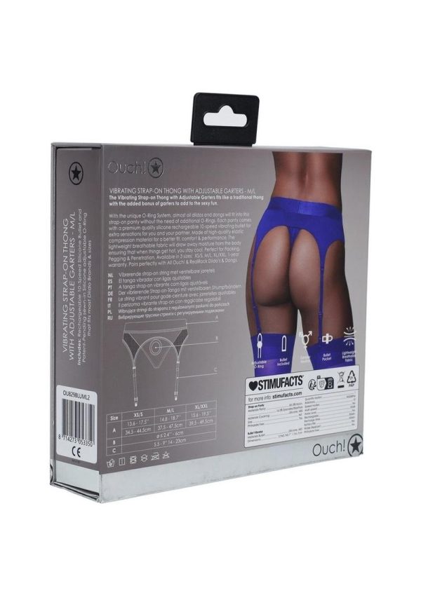 Ouch! Vibrating Strap-On Thong with Rechargeable Bullet - M/L - Blue