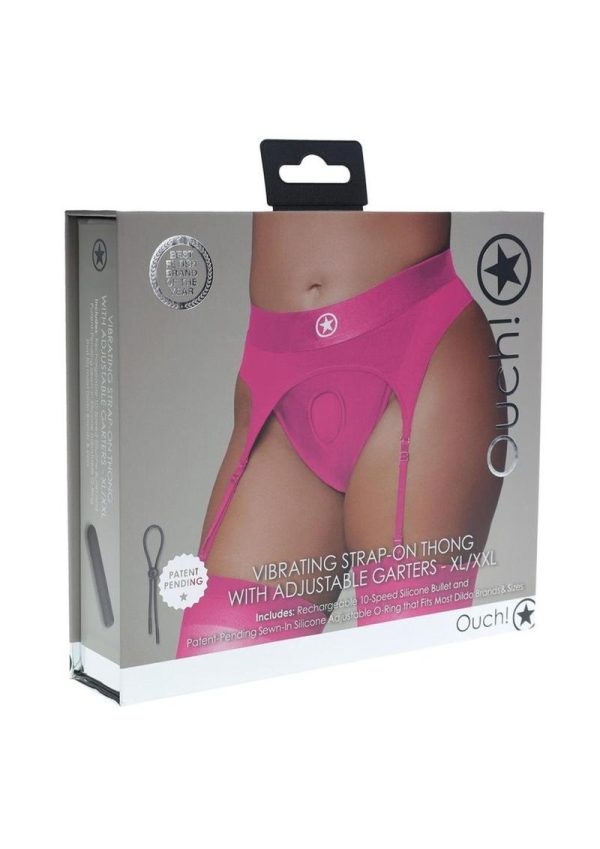 Ouch! Vibrating Strap-On Thong with Rechargeable Bullet - XL/2XL - Pink