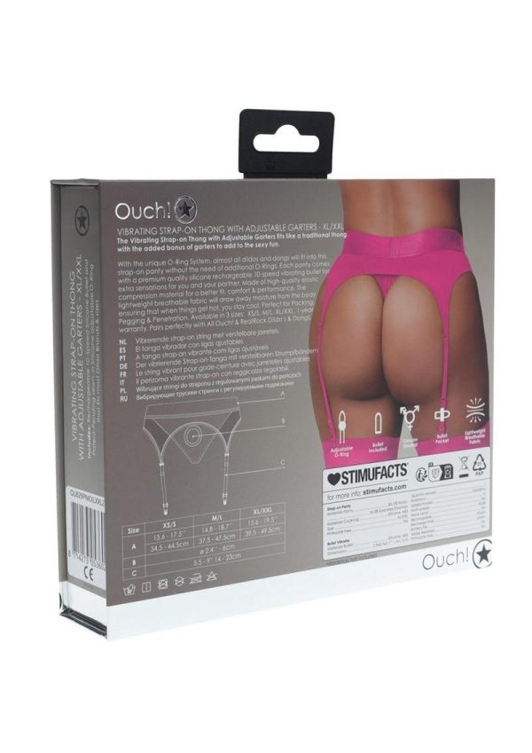 Ouch! Vibrating Strap-On Thong with Rechargeable Bullet - XL/2XL - Pink