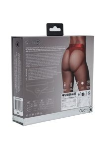 Ouch! Vibrating Strap-On Thong with Rechargeable Bullet - M/L - Red