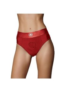 Ouch! Vibrating Strap-On Thong with Rechargeable Bullet - XS/SM - Red