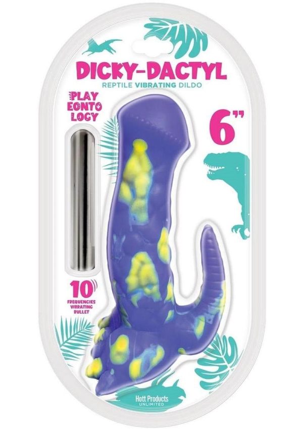 Playeontology Series Dickydactyl Rechargeable Silicone Vibrating Dildo 6In - Purple