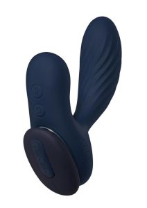 Svakom Vick Neo 2 App Compatible Rechargeable Silicone Warming Dual Stimulating Prostate Vibrator with Remote Control - Navy Blue/Gold