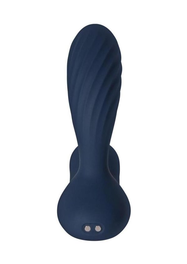 Svakom Vick Neo 2 App Compatible Rechargeable Silicone Warming Dual Stimulating Prostate Vibrator with Remote Control - Navy Blue/Gold