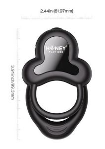 Anello App Control Vibrating Silicone Rechargeable Cock Ring with Clitoral Stimulator - Black
