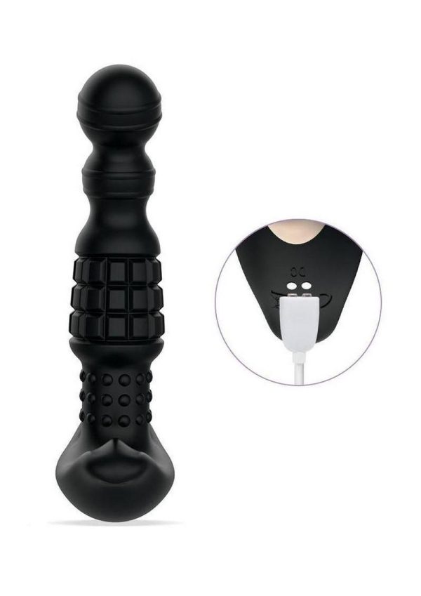Pineapple Man Rolling Bead Vibrating Rechargeable Silicone Prostate Massager - Black