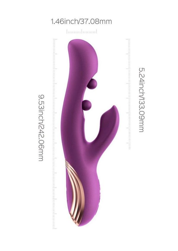 Gem Pressure Sensing App-Controlled Twin Balls Rabbit Vibrator - Purple/Gold