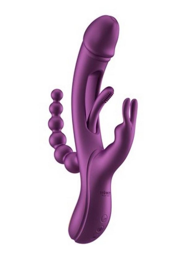 Trilux Kinky Finger Rechargeable Silicone Rabbit Vibrator with Anal Beads - Purple