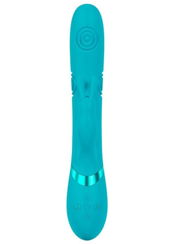 Vive Mimi 10 Function Silicone Rechargeable Triple Motor G-Spot Vibrating and Tapping Rabbit - Blue