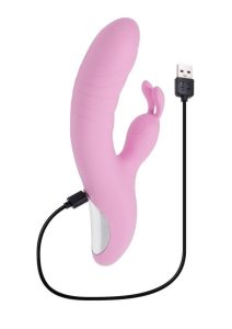 Playboy Rub Me Right Rechargeable Silicone Thrusting G-Spot Rabbit Vibrator - Pink