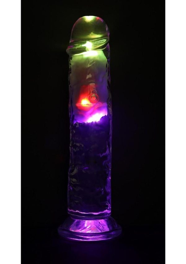 RealRock Vibrating LED Wireless Rechargeable Remote Control Straight Cock 8in - Clear
