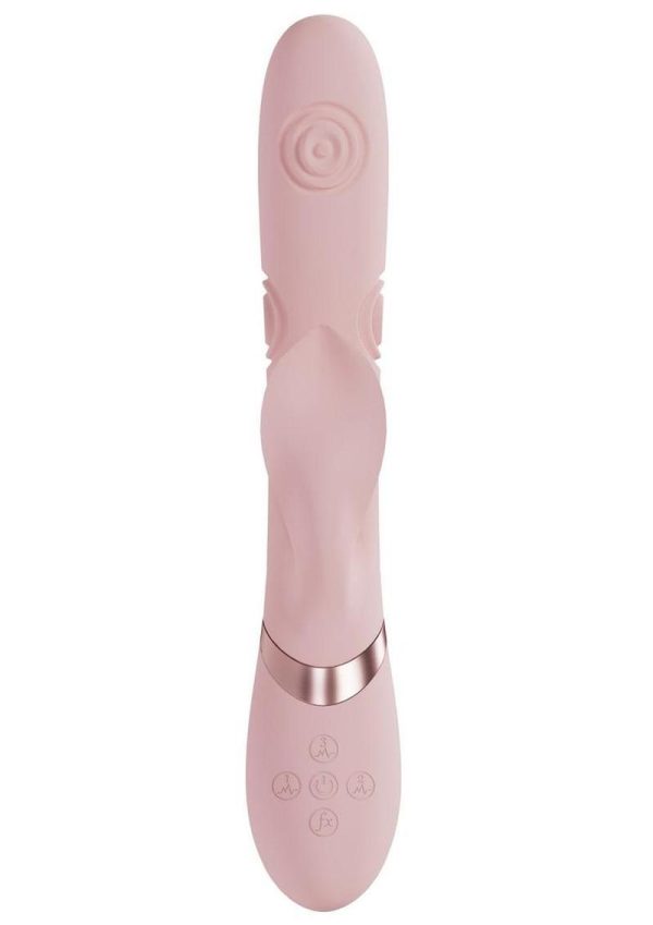 Vive Fronda Rechargeable Silicone Triple Motor G-Spot VIbrating and Tapping Leaf Clit Stimulator - Pink
