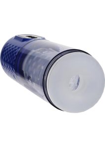 Pumped Vortex Multi Function Suction Rotating Thrusting Rechargeable Masturbator - Metallic Blue