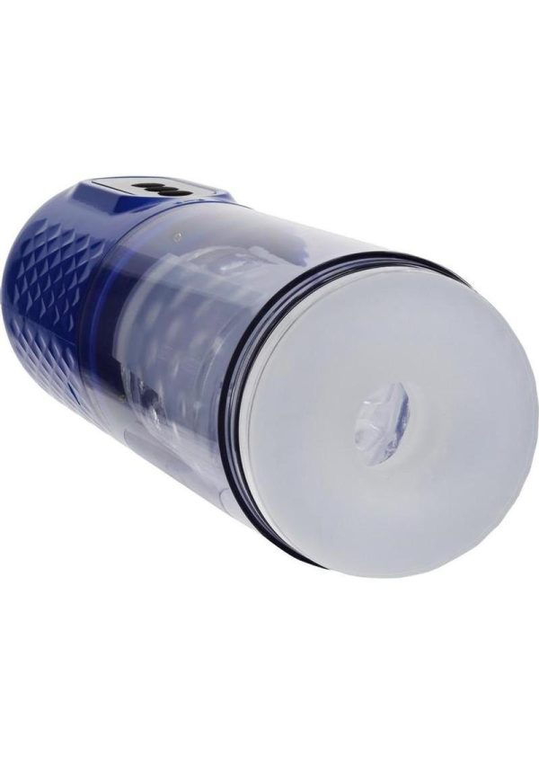 Pumped Vortex Multi Function Suction Rotating Thrusting Rechargeable Masturbator - Metallic Blue